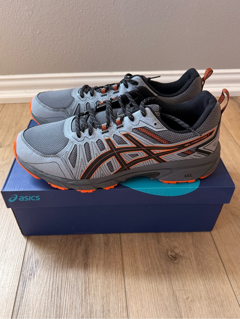 ASICS GEL-VENTURE 7 MEN'S TRAIL RUNNING SHOES GREY/HABANERO SIZE 15 NIB